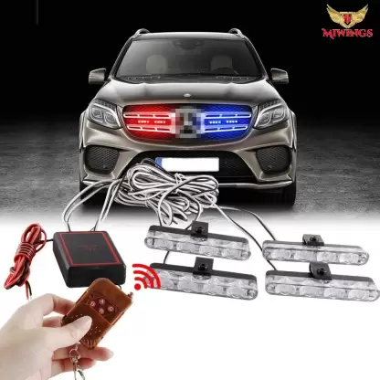 Miwings 4*4 LED Police Light 12V Car Motorcycle Flasher LED Flashlight Car Fancy Lights Car Fancy Lights (Red, Blue)